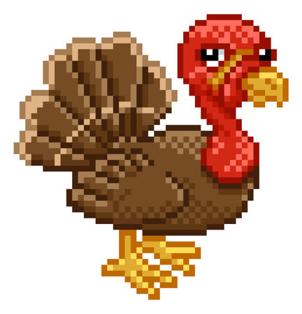 Turkey Pixel Art Retro Arcade Video Game Cartoonのイラスト素材