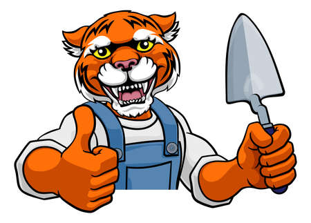 Tiger Bricklayer Builder Holding Trowel Toolのイラスト素材