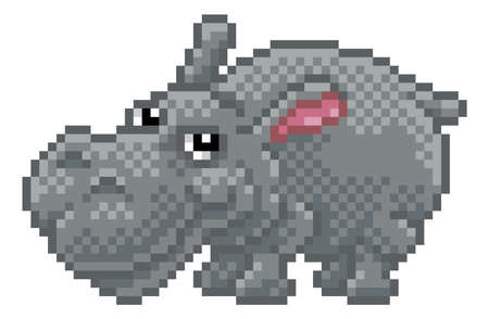 Hippo Pixel Art Safari Animal Video Game Cartoonのイラスト素材