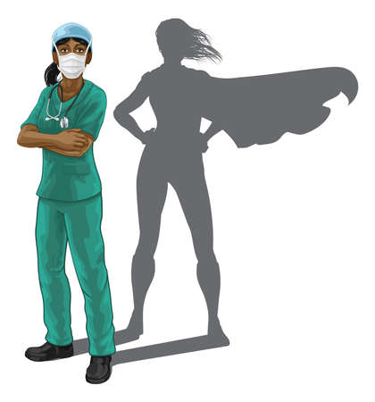 Superhero Nurse Doctor Woman Super Hero Shadowのイラスト素材