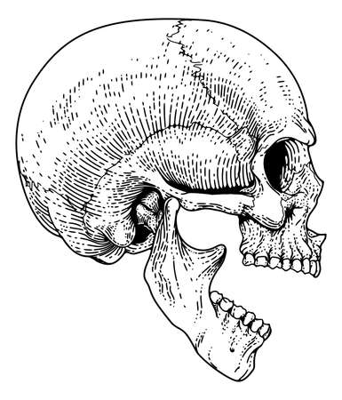 Screaming Skull Vintage Woodcut Etching Engravingのイラスト素材