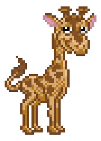Giraffe Pixel Art Safari Animal Video Game Cartoonのイラスト素材