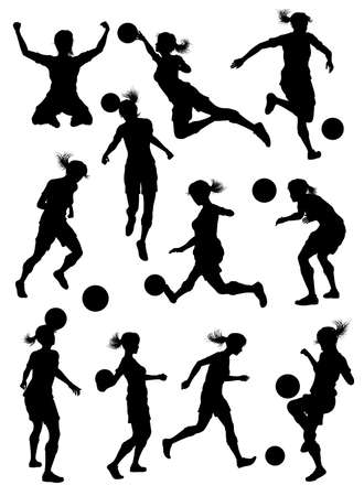 Female Soccer Football Player Woman Silhouette Setのイラスト素材