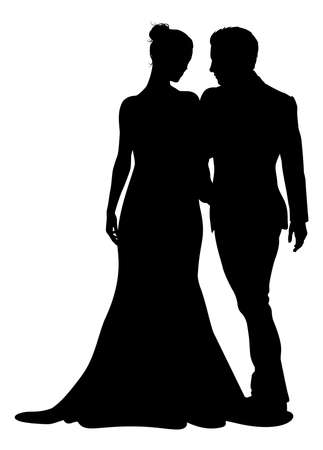 Bride And Groom Couple Wedding Dress Silhouettesのイラスト素材