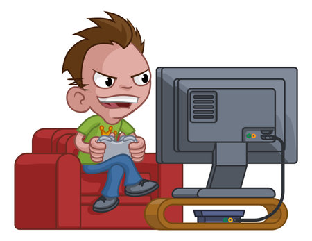 Kid Boy Gamer Playing Video Games Console Cartoonのイラスト素材