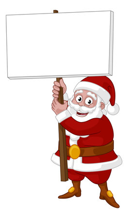 Santa Claus Holding a Sign Christmas Cartoonのイラスト素材