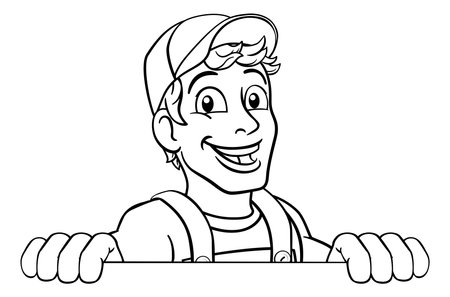 Caretaker Handyman Cartoon Construction Man Signのイラスト素材
