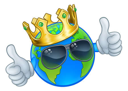 Earth Globe Crown Sunglasses Cartoon World Mascotのイラスト素材