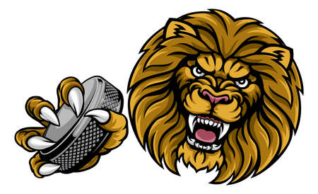 Lion Ice Hockey Player Cartoon Sports Mascotのイラスト素材