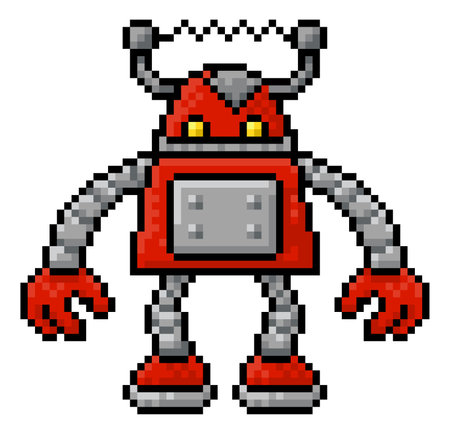 Cute Robot Cartoon Video Game Pixel Art Mascotのイラスト素材