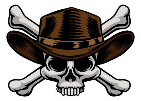 Cowboy Hat Western Skull Pirate Cross Bonesのイラスト素材