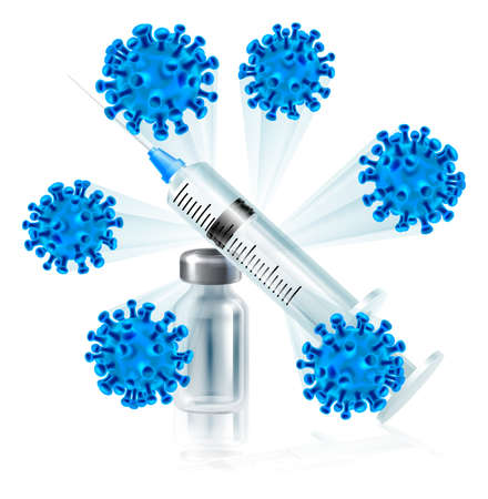 Vaccine Syringe and Vials Vaccination Conceptのイラスト素材