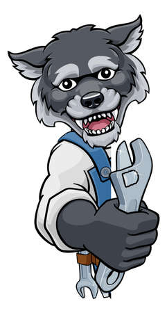 Wolf Plumber Or Mechanic Holding Spannerのイラスト素材