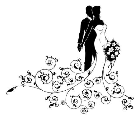 Bride and Groom Wedding Silhouette Conceptのイラスト素材