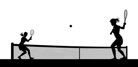 Tennis Women Playing Match Silhouette Playersのイラスト素材