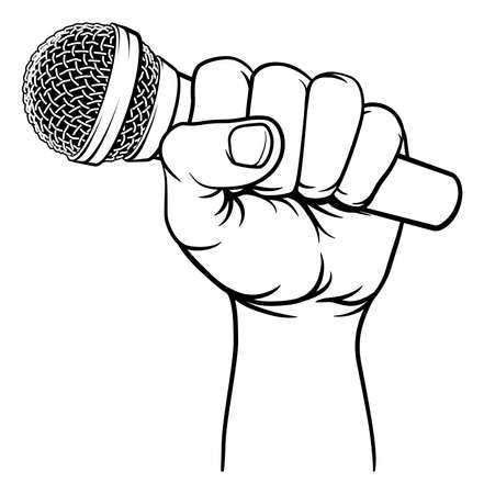 Fist Hand Holding Mic Microphone Cartoon Iconのイラスト素材