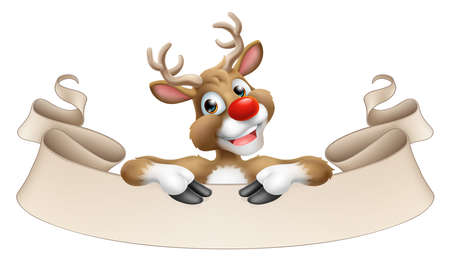 Santa Claus Father Christmas Reindeer Scroll Signのイラスト素材