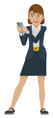 Business Woman Holding Phone Cartoon Mascotのイラスト素材