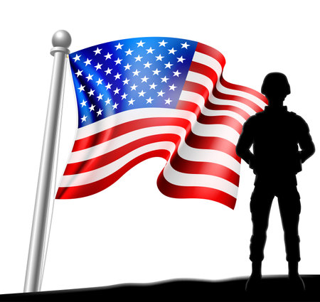 Patriotic Soldier American Flag Background Conceptのイラスト素材