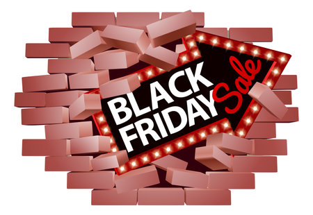 Black Friday Sale Sign Brick Wall Breaking Conceptのイラスト素材