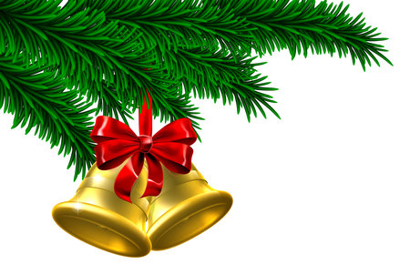 Christmas Tree Gold Bells Bow Ornament Designのイラスト素材