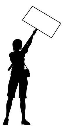 Protest Rally March Picket Sign Silhouette Personのイラスト素材