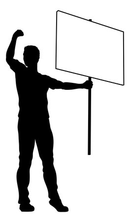 Protest Rally March Picket Sign Silhouette Personのイラスト素材