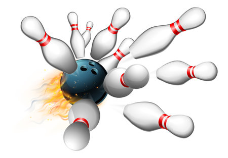 Flame Bowling Ball Strike with Ten Pinsのイラスト素材