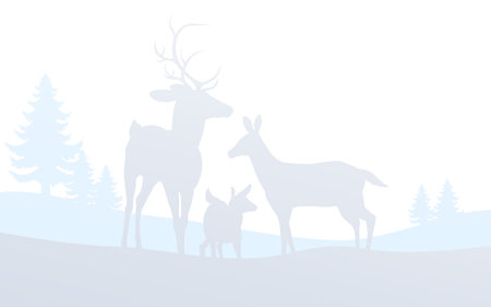 Christmas Deer Silhouette Winter Snow Landscapeのイラスト素材