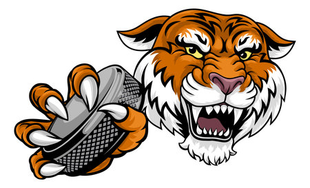 Tiger Ice Hockey Team Sports Cartoon Mascotのイラスト素材