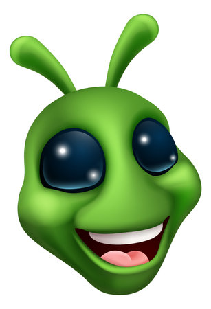 Green Alien Cute Emoticon Martian Face Cartoonのイラスト素材