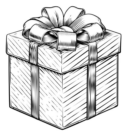 Christmas Gift Birthday Vintage Present Box Bowのイラスト素材