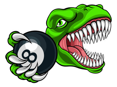Dinosaur Angry Pool Ball Billiards Mascot Cartoonのイラスト素材