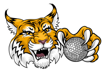 Wildcat Bobcat Golf Ball Sport Team Cartoon Mascotのイラスト素材
