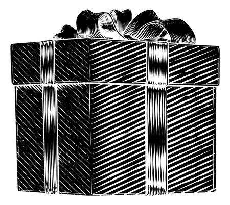 Christmas Gift Birthday Vintage Present Box Bowのイラスト素材