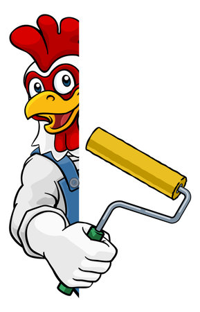 Rooster Painter Decorator Paint Roller Mascotのイラスト素材