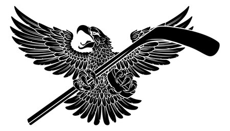 Bald Eagle Hawk Ice Hockey Mascot Stick and Puckのイラスト素材