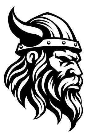 A Viking warrior or barbarian gladiator man mascot face looking strong wearing a helmet. In a retro vintage woodcut style.のイラスト素材