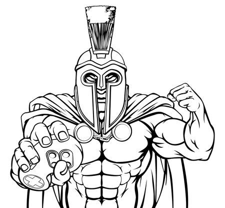 A Spartan or Trojan warrior or gladiator gamer mascot with video games controllerのイラスト素材