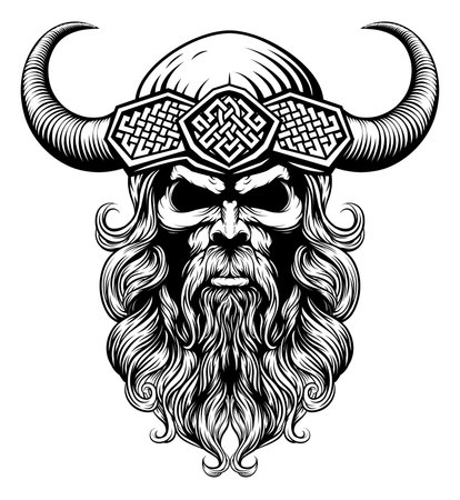A Viking warrior or barbarian gladiator man mascot face looking strong wearing a helmet. In a retro vintage woodcut style.のイラスト素材