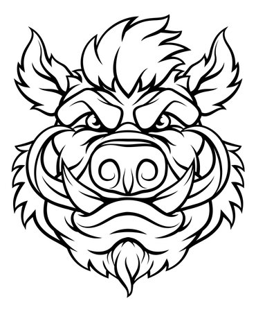 A wild boar hog razorback warthog sports mascot cartoon pig characterのイラスト素材