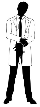 Silhouette person scientist, engineer or professor man in a lab coat. Could also be a chemist, science teacher or a pharmacist.のイラスト素材