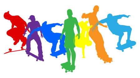 Skateboarder Skateboarding Silhouette People Setのイラスト素材