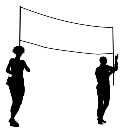 Banner Silhouette Protestors at March Rally Strikeのイラスト素材