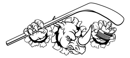 Rhino Ice Hockey Player Animal Sports Mascotのイラスト素材