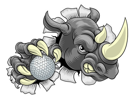 Rhino Rhinoceros Golf Cartoon Sports Mascotのイラスト素材