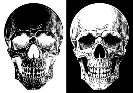 Human Skull Woodcut Intaglio Illustrationのイラスト素材