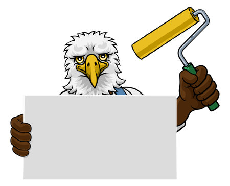 Eagle Painter Decorator Paint Roller Mascot Manのイラスト素材