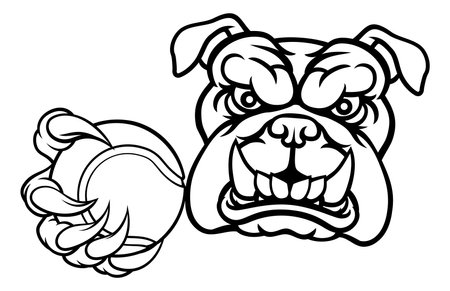 Bulldog Dog Animal Tennis Ball Sports Mascotのイラスト素材