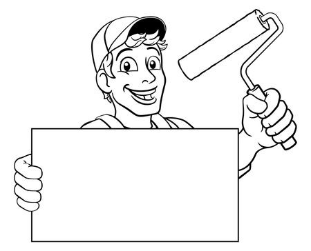 Painter Decorator Paint Roller Cartoon Handy Manのイラスト素材